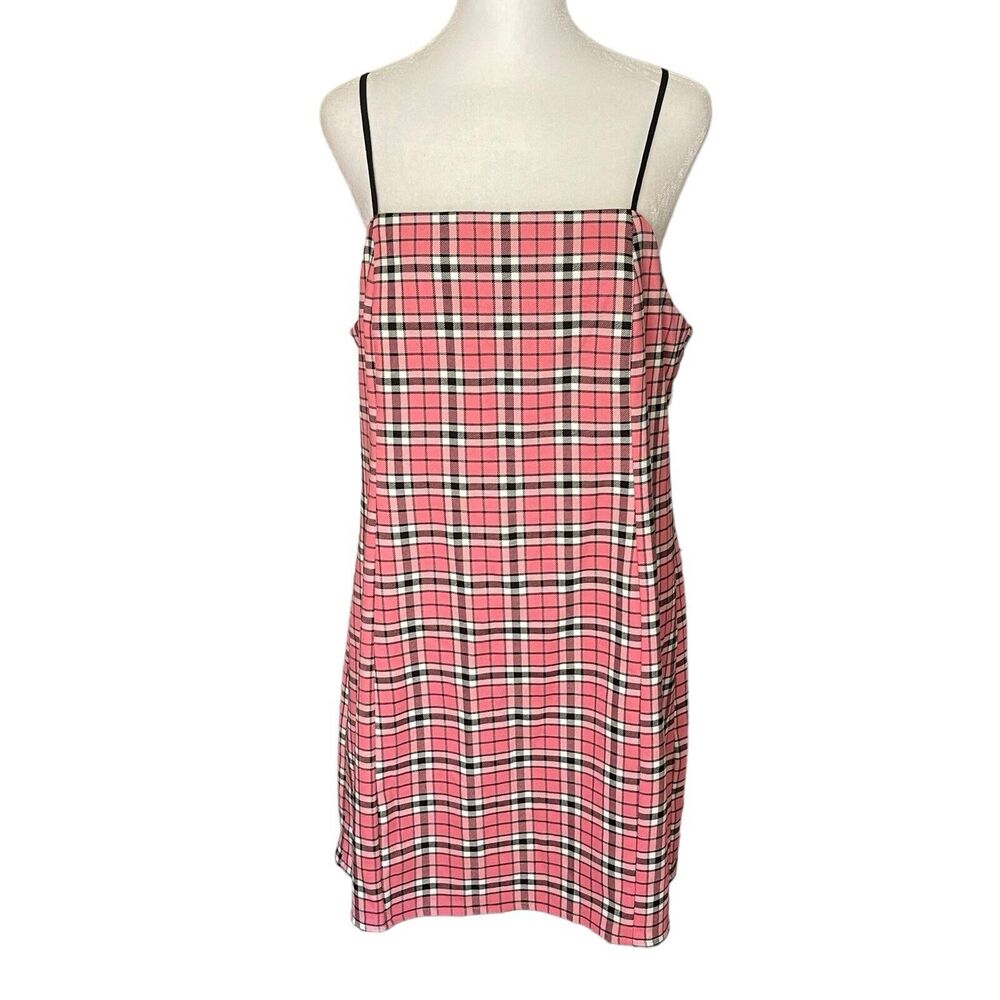 Urban Outfitters Large Plaid Mini Dress Spaghetti Strap Pink Y2K NWT